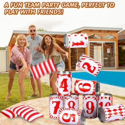 13 Pcs Carnival Can Game Bean Bag Toss Carnival Games with 10 Tin Cans and 3 Bean Bag for Easter Outdoor Family Party Birthday Indoors Outdoors Activities - style: Classic Style