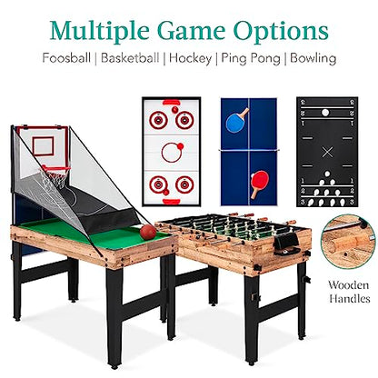Best Choice Products Combo Game Table Set for Home, Game Room, Friends & Family w/Ping Pong, Foosball, Basketball, Air Hockey, Archery, Chess, Checkers, Shuffleboard, Bowling - color: Natural