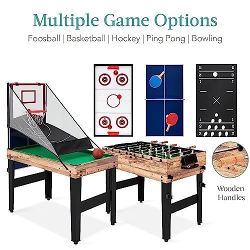 Best Choice Products Combo Game Table Set for Home, Game Room, Friends & Family w/Ping Pong, Foosball, Basketball, Air Hockey, Archery, Chess, Checkers, Shuffleboard, Bowling - color: Natural