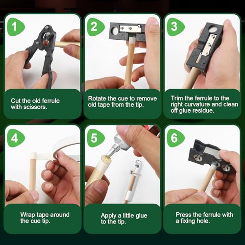 11-in-1 Pool Cue Tip Replacement Kit, Cue Tip Shaping Tool, Professional Cue Tip Repair Accessories, Suitable for tip Replacement and Shaping in Home, bar, Club, or Tournament Settings