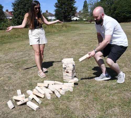 Masters Giant Tumble Tower - Mango Wood - 81cm | Can grow to 1.5m - XL Giant Garden Game for Adults - 54 Wooden Toppling Blocks - Stacking Game - Outdoor Party Game