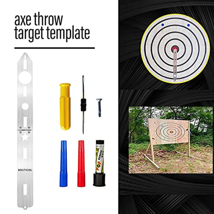 Upgraded Throwing Axe Target Template Stencil, Template, Durable Stainless Bullseye Drawing for DIY Pattern with 3 Standard Marker Pens and Fixing Screws (Model 3)
