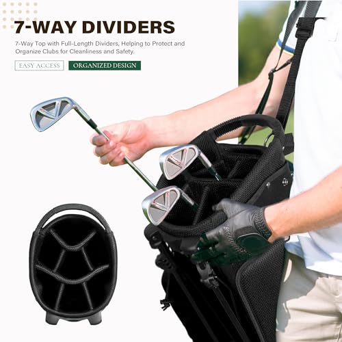 uniHimal Lightweight 7-Way Golf Stand Bag for Men & Women | Carry Bag, Multiple Pockets, Dual Straps - color: black