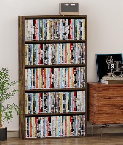 5 Tier DVD Storage Shelf, Media Storage Tower for CDs & Video Games, Freestanding Organizer Shelf for Living Room Home Office, Holds 200+ DVDs(Amber Pine) - color: Amber Pine