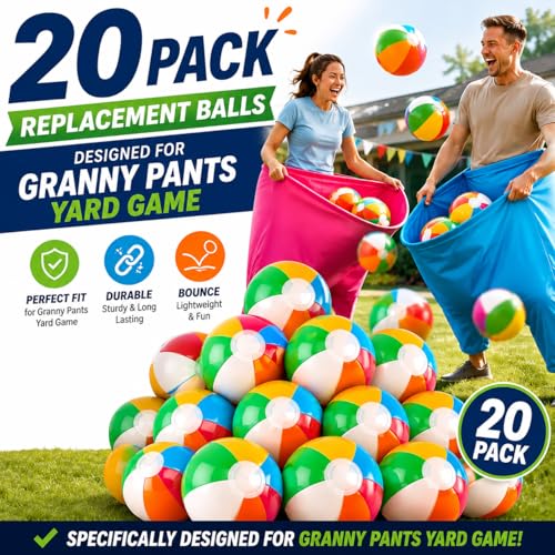 CZBZ Granny Pants Balls 20PCS Replacement Balls for Granny Pants Yard Game, Blow Up Beach Balls Only for Backyard Outdoor Party Catch Game, Extra Inflatable Bouncy Balls for Kids & Adults