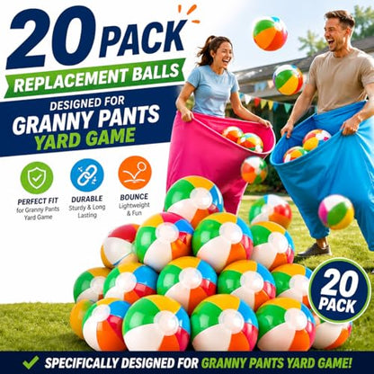 CZBZ Granny Pants Balls 20PCS Replacement Balls for Granny Pants Yard Game, Blow Up Beach Balls Only for Backyard Outdoor Party Catch Game, Extra Inflatable Bouncy Balls for Kids & Adults