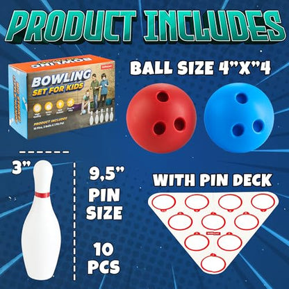 Kids Bowling Set - 10 White Plastic Pins & 2 Lightweight Bowling Balls - Family Fun Indoor & Outdoor Toddler Bowling Set Game for Boys & Girls, Educational & Active Play Toy, Birthday Gift Ages 3+ - color: Classic Bowling Ball Set