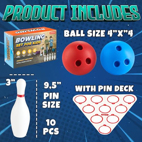 Kids Bowling Set - 10 White Plastic Pins & 2 Lightweight Bowling Balls - Family Fun Indoor & Outdoor Toddler Bowling Set Game for Boys & Girls, Educational & Active Play Toy, Birthday Gift Ages 3+ - color: Classic Bowling Ball Set