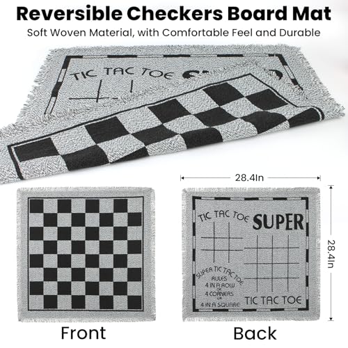 Giant 4 in 1 Chess Set,Jumbo Chess & Giant Checkers & Large Tic Tac Toe, Giant Chess Board Game for Kids Adults,Including 2 Extra Queen,Large Checkers Rug Game Mat, Indoor Outdoor Games Camping Party
