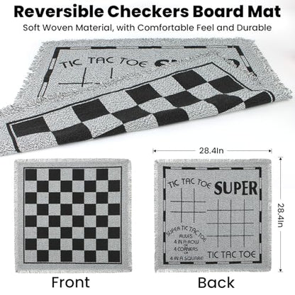 Giant 4 in 1 Chess Set,Jumbo Chess & Giant Checkers & Large Tic Tac Toe, Giant Chess Board Game for Kids Adults,Including 2 Extra Queen,Large Checkers Rug Game Mat, Indoor Outdoor Games Camping Party