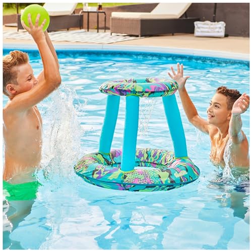 SwimWays Hydro Spring Hoops Inflatable Basketball Hoop, Waterproof Basketball Set with Hoop and Ball, Outdoor Games, Water Toys for Ages 5 and Up - color: Spring Hoops
