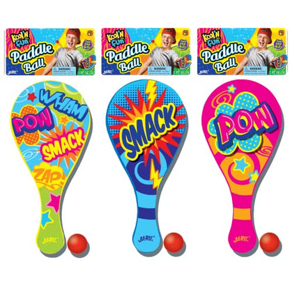 Kool N' Fun Plastic Paddle Ball w/ String Attached (1 Paddle) by JARU. Classic Retro Toys for Kids & Adults, Boy & Girl. Indoor Game and Outdoor Set Toys. Party Favors Birthday Easter Prizes 1994-1