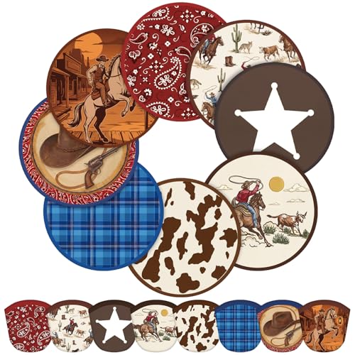 Gejoy 24 Pcs Foldable Fan Western Cowboy Style Cowboy Hat Handheld Round Folding Flying Disc for Women Man Daily Use Festival Wedding Party Favors Decorations Portable, 8 Style - color: Western Cowboy