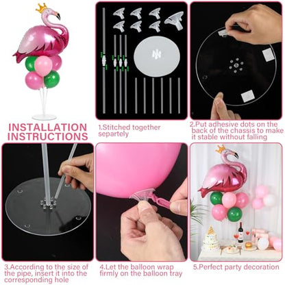 2 Sets Summer Tropical Flamingo Balloon Column Stand Kit with 102 Pink Green Flamingo Foil Balloons 5.57ft Balloon Tower Stand with Base Arch Column for Birthday Wedding Hawaiian Luau Party Decortions - style: Flamingo