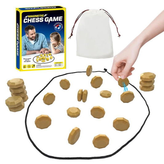 Magnetic Chess Game with Full-Size Stones,Gold Magnet Game with String for Kids Adults, 2-4 Player Family Party Travel Camping Puzzle Strategy Board Game, CPC Tested Gift for Boys Girls by Sooshoom - color: Gold