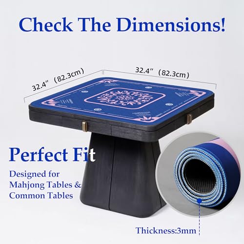 Blue Mahjong Mat for Table, American Mahjong Mat with Rules, 32.4x32.4 in 3MM Non-Slip Noise-Reducing Neoprene Table Cover with Carrying Bag for Mah Jongg, Poker, Card Games - color: Blue With Rules