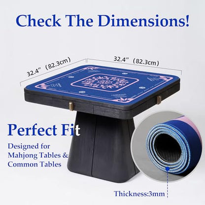 Blue Mahjong Mat for Table, American Mahjong Mat with Rules, 32.4x32.4 in 3MM Non-Slip Noise-Reducing Neoprene Table Cover with Carrying Bag for Mah Jongg, Poker, Card Games - color: Blue With Rules