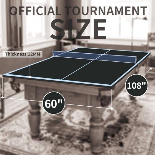 GOWE 9ft Black Mid-Size Ping Pong Conversion Top Foldable & Portable Table Tennis Table Top for Indoor Games