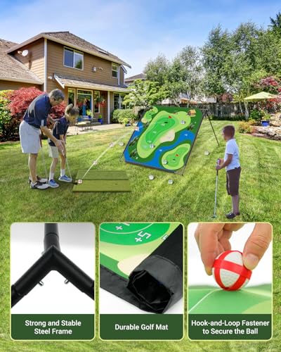 NAIZEA Golf Chipping Game with Stand - Golf Target Battle Games with Hitting Mat, 25 Sticky Balls, Indoor Outdoor Portable Golfs Game for Chipping Practice for Dads Golfers,80"x80"