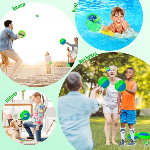 Toss and Catch Ball Game Set, 4 Paddles and 4 Balls Outdoor Paddle Catch Game for Kids, Backyard Beach Pool Yard Toy, Summer Birthday Gift for Boys Girls Ages 4-12 - color: Green Blue