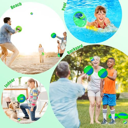 Toss and Catch Ball Game Set, 4 Paddles and 4 Balls Outdoor Paddle Catch Game for Kids, Backyard Beach Pool Yard Toy, Summer Birthday Gift for Boys Girls Ages 4-12 - color: Green Blue