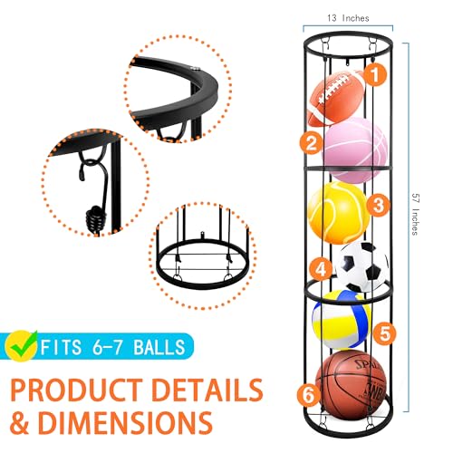 Garage Ball Storage Rack, Wall-Mounted Basketball Holder, Vertical Ball Rack for Soccer Volleyball Football Basketball, Space-Saving Sports Ball Storage Organizer for Garage & Home - size: 3 layer without Wheels