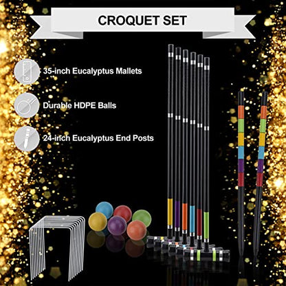 [6 Players]Premium Croquet Set for Families, BroWill Croquet Set with Carrying Bag for Yard Outdoor Lawn Backyard Games for Kids Adults All Ages, 35 Inch
