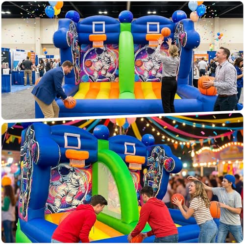 Inflatable Basketball Hoop Shot 13×10×10ft, Blow Up Inflatable Basketball Game with Balls, Air Blower, Inflatable Games for Outdoor Parties, Carnival Events, Lawn Games - color: Cosmic