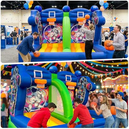 Inflatable Basketball Hoop Shot 13×10×10ft, Blow Up Inflatable Basketball Game with Balls, Air Blower, Inflatable Games for Outdoor Parties, Carnival Events, Lawn Games - color: Cosmic
