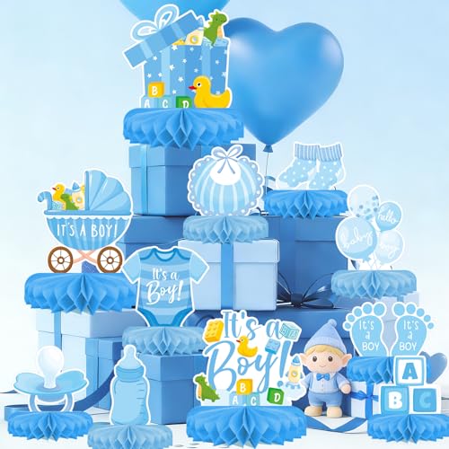 Boy Baby Shower Decorations Set - Kit with blue Honeycomb Centerpiece, Baby Reveal & Themed Table Decor for the Baby Boy Shower Decorations - style: Boy
