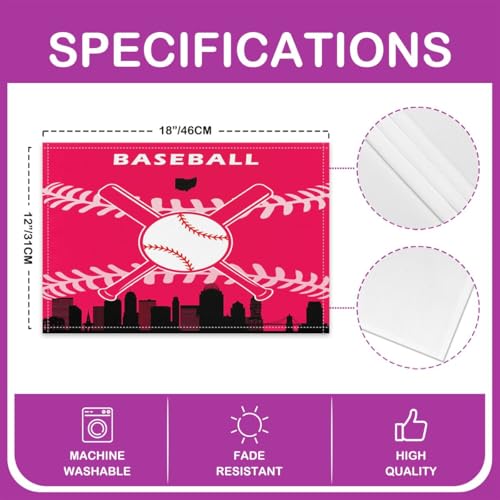 Erosebridal Baseball Placemats Set of 4 for Boys,Kids Softball Place Mats 12x18 inch,Red Black Baseball Player Table Mats,Sports Game Meal Mats for Dining Table - color: Cincinnati