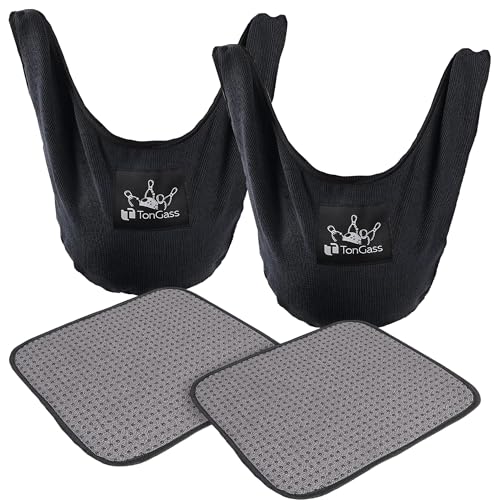 TonGass (2+2 Pack 10"x8" Microfiber Bowling Ball Towel Shammy Pad with Easy-Grip Dots, Bowling Seesaw Bag for Storage Balls, Bowlings Polisher Bag Machine Washable & Non-Slip - color: Black & Grey