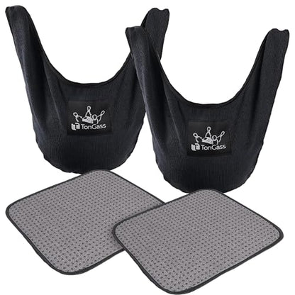TonGass (2+2 Pack 10"x8" Microfiber Bowling Ball Towel Shammy Pad with Easy-Grip Dots, Bowling Seesaw Bag for Storage Balls, Bowlings Polisher Bag Machine Washable & Non-Slip - color: Black & Grey