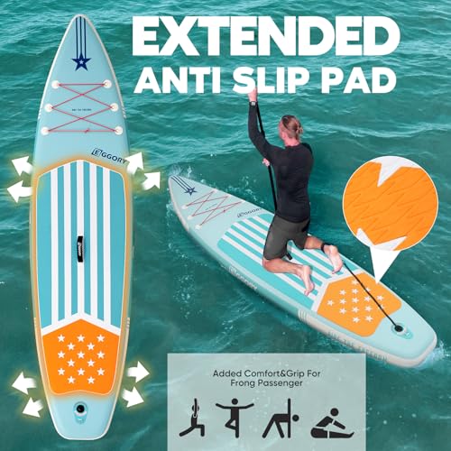 Inflatable Paddle Board,Stand Up Paddle Board Set, Extra Wide SUP Board with Removable Fin, Floating Paddle, Hand Pump, Waterproof Phone Pouch,Traveling Board - color: NF green