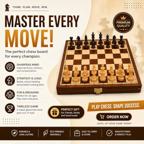 7" Wooden Chess Set with Handmade Magnetic Pieces -Folding Chessboard Portable Travel Tournament Chess Board Games for Kids Play Birthday Gift Items - color: 7 Inch Without Extra Queens