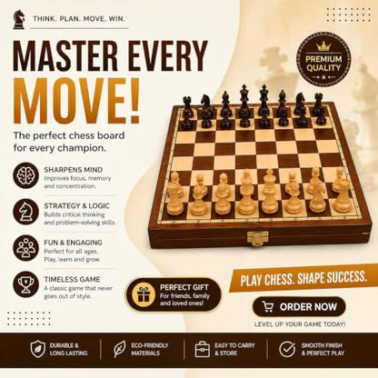 7" Wooden Chess Set with Handmade Magnetic Pieces -Folding Chessboard Portable Travel Tournament Chess Board Games for Kids Play Birthday Gift Items - color: 7 Inch Without Extra Queens