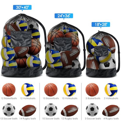 BROTOU Thickened Extra Large Sports Ball Bag Mesh Socce Ball Bag Heavy Duty Drawstring Bags Team Work for Holding Basketball, Volleyball, Baseball, Swimming Gear with Shoulder Strap - size: 30" x 40"