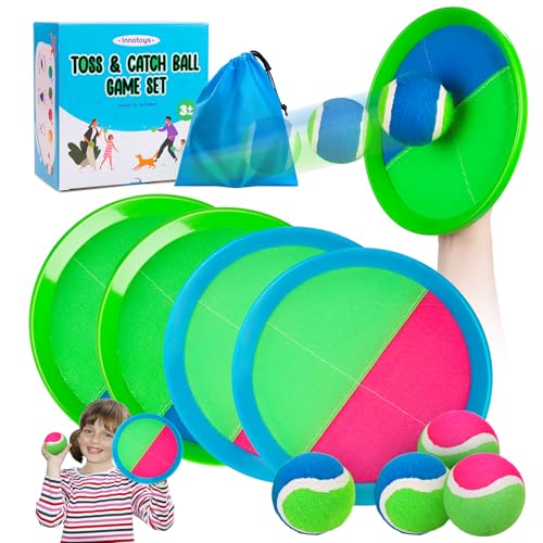 Toss and Catch Ball Game Set, 4 Paddles and 4 Balls Outdoor Paddle Catch Game for Kids, Backyard Beach Pool Yard Toy, Summer Birthday Gift for Boys Girls Ages 4-12 - color: Green Blue+pink Green