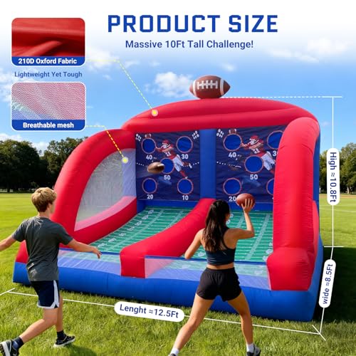 OZIS Inflatable Carnival Games with 4 Balls - Football Toss Throwing Target with Powerful Blower, Easy Setup for Indoor/Outdoor Commercial, Birthday Parties, and Lawn Interactive Game - size: Double Target