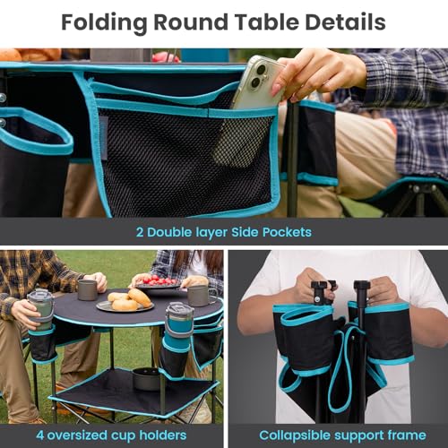 FUNDANGO Portable Camping Table Foldable, Lightweight 2-Tier Folding Beach Table with 4-Cup Holders & Carry Bag for Picnic Tailgate Backyard Outdoor