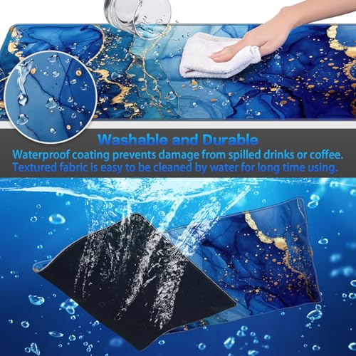 Canjoy Gaming Mouse Pad, 31.5x15.7inch Large Extended Mousepad Big Computer Desk Mat for Keyboard and Mouse Full Desk Mouse Mat with Non-Slip & Rubber Base - color: Blue Marble