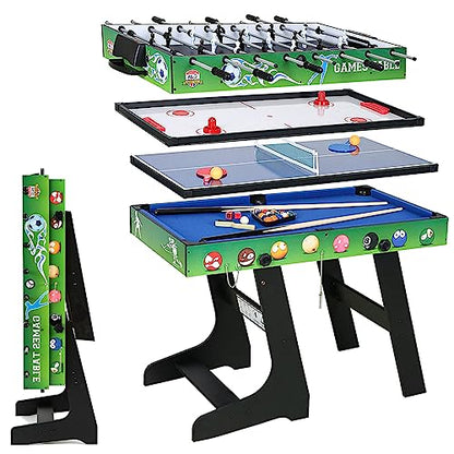 4in1 Portable Multi Game Table Combination Set Kids Childrens Family Home Play Room Archery air Hockey Pool Billiards Foosball Table Tennis Combo Green