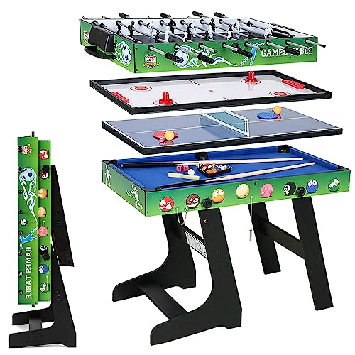 4in1 Portable Multi Game Table Combination Set Kids Childrens Family Home Play Room Archery air Hockey Pool Billiards Foosball Table Tennis Combo Green