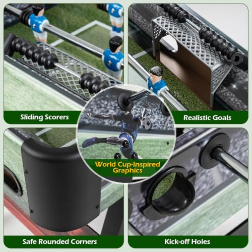 Goplus 54 Inch Full Size Foosball Table, Soccer Game Table with 2 Balls, 22 Players, Ergonomic Handles, Adjustable Leg Levelers, Competition Size Arcade Foosball Table for Home Game Room Adults