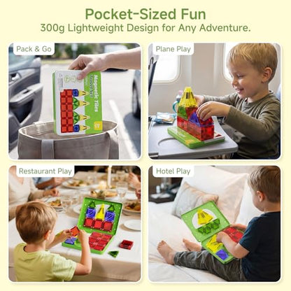 Travel Magnetic Tiles for Kids Car Games: 26 PCS Mini Magnet Building Blocks in Tin Box to Stop Crying - 0.64 lb Pocket Size Educational Toy - Road Trip Essentials - Boys Girls Age 3-8 - style: Green 26PCS