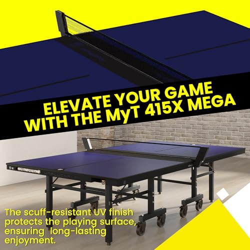 Killerspin MyT 415X Mega, Ping Pong Table, Foldable Table for Table Tennis, Portable Ping Pong Table Set with Built-in Paddle and Ball Storage, 18 mm MDF Board Pingpongball Table - color: Deep Blue