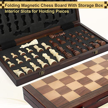 Magnetic Wooden Chess Set for Adults Kids 17'' Chess Board with Handmade Pieces, Folding Portable Travel Unique Chess Sets Game for Tournament Professional Beginner - size: 17 INCHES