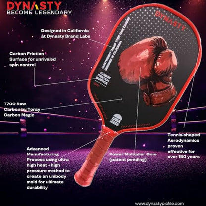 Dynasty Heavyweight/Feather T700 Triple-Layer Raw Carbon Fiber + Friction Surface 16mm Aero *Gen 3.5 All-Court Power Pickleball Paddle* / Hall of Famer 18K *Control+Spin* - color: Heavyweight T700 Red Crimson