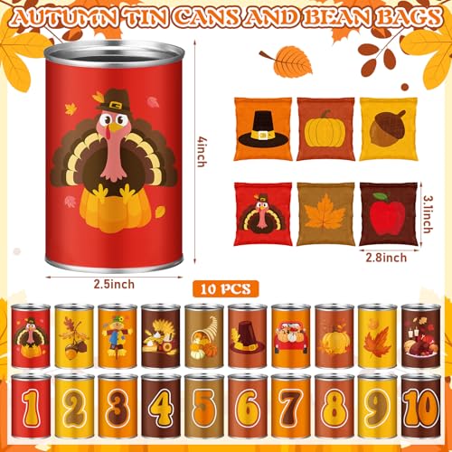 17 Pcs Fall Halloween Carnival Can Bean Bag Toss Games for Kids Thanksgiving Autumn Party Throwing Game Set with Background for Adults Indoor Outdoor Party Toy Accessory - style: Thanksgiving
