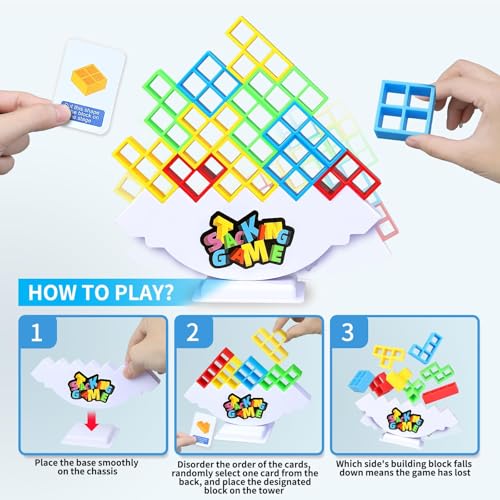 BBnote 48PCS Stack Game for Adult & Kids, Tetra Board Tower Games for Family Travel Party, 2 Players Balance Stacking Toy, Team Toys Building Block